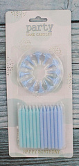 Свечи, Голубое ассорти, С Держателем, 7 см, 24 шт.
